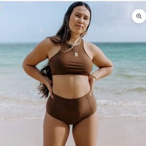 Swimzip Set High Neck Halter High Rise Cold Brew Brown Bikini